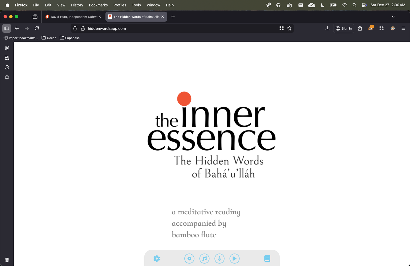 the inner essence app splash screen for meditative reading with bamboo flute
